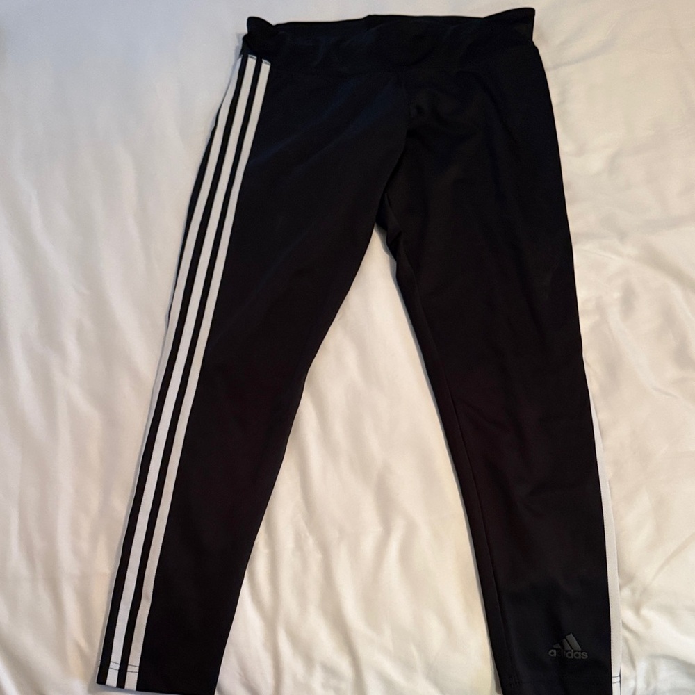 Adidas Black Leggings with Triple White Stripes
